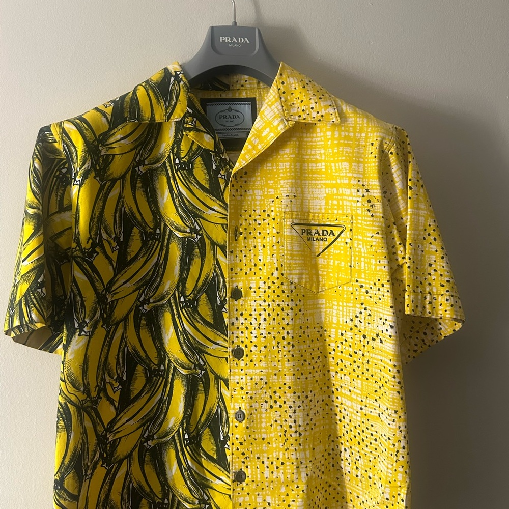 Prada Yellow Casual Button Down Shirt with Unique Patterns